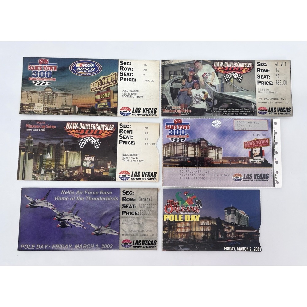 Lot of 6 NASCAR Las Vegas Motor Speedway Ticket Stubs 2001-2003 Sam's Town UAW‎
